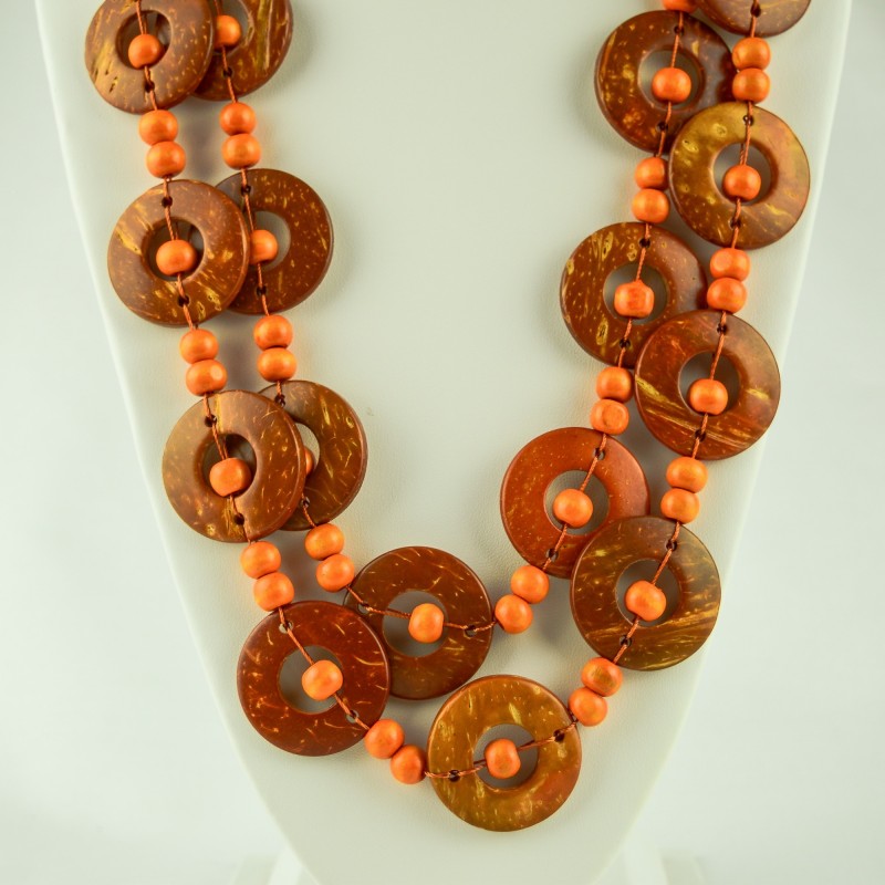 Orange Wood Disk Bead Boho Necklace