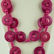 Pink Wood Disk Bead Boho Necklace