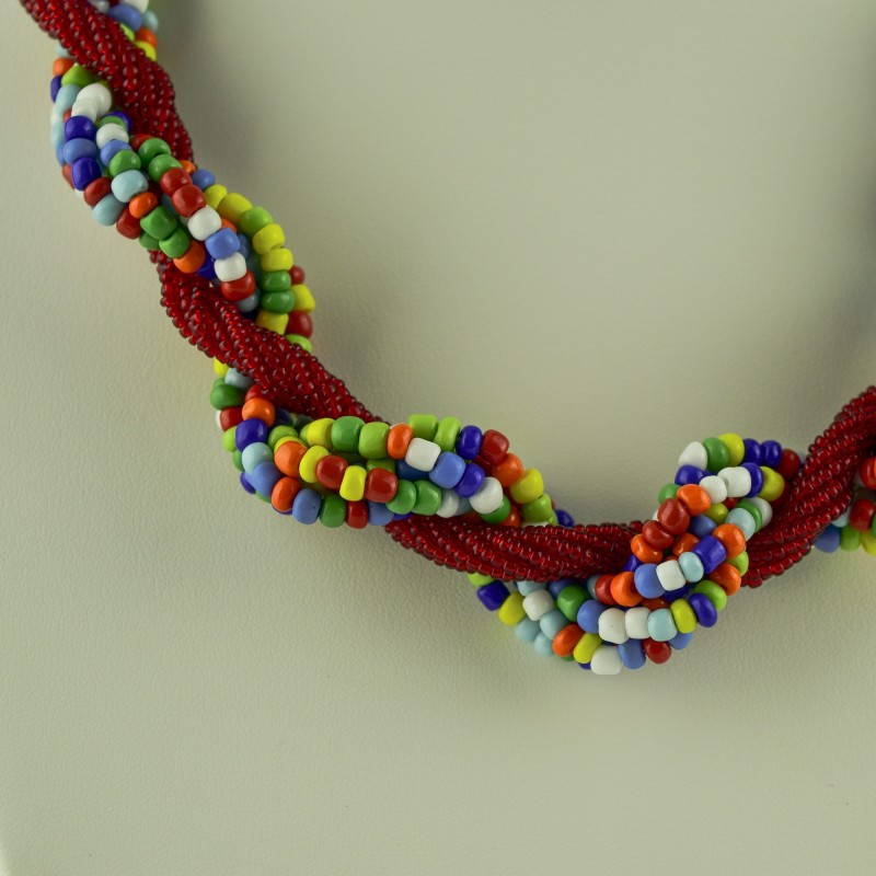 Multi Color/ Red Twisted Strands Maasai Bead Necklace