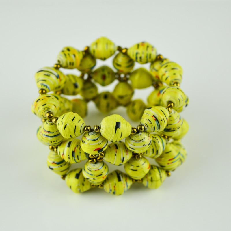 Recycled Yellow Paper Bead Elastic Bracelet