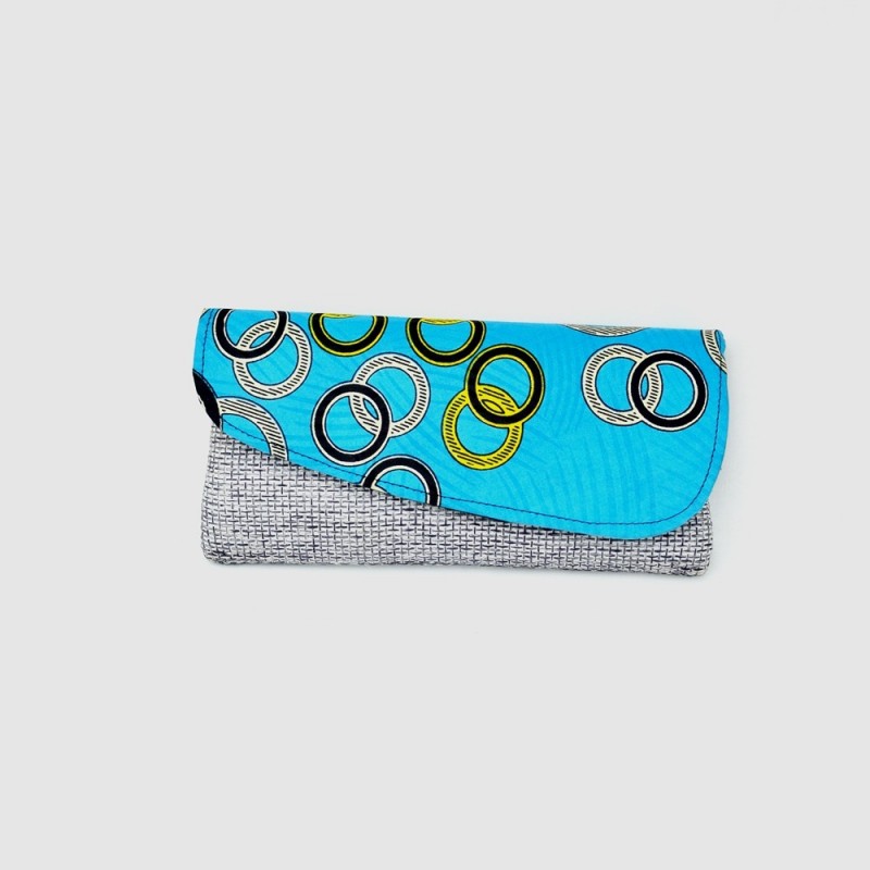 Large Blue/Gray Heather Jute Kitenge Fabric Clutch