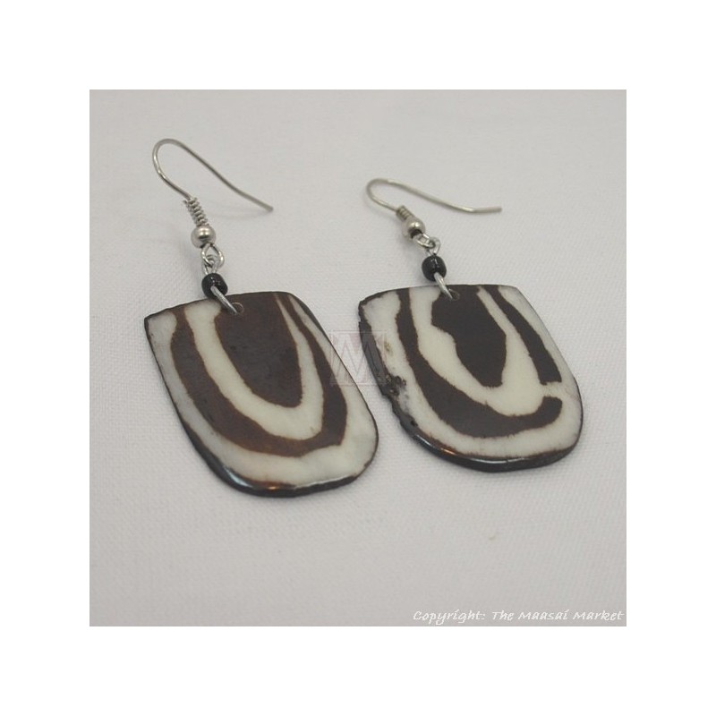 Mudcloth Print Bone Dangle Earrings 501-44