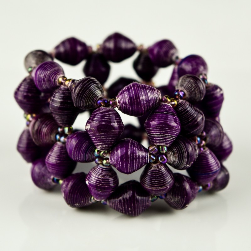 Recycled Purple Paper Bead Elastic Bracelet