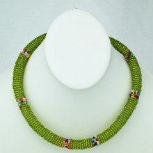 Maasai Olive Green with Multi Color Bead Necklace