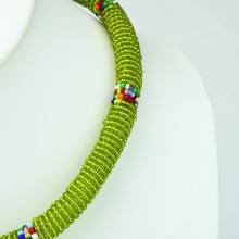 Maasai Olive Green with Multi Color Bead Necklace