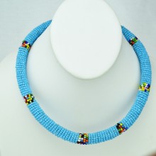 Maasai Light Blue with Multi Color Bead Necklace