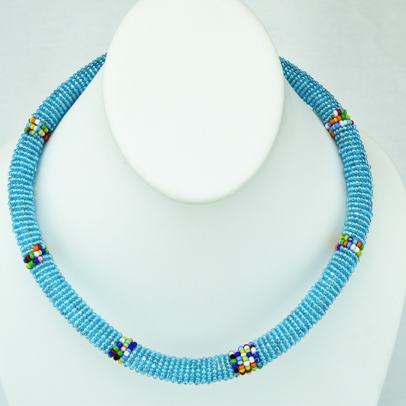 Maasai Transparent Blue with Multi Color Bead Necklace