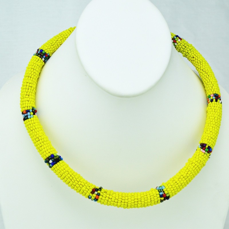 Maasai Yellow with Multi Color Bead Necklace