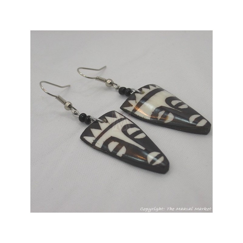 Tribal Mask Cow Bone Maasai Earrings 601-61