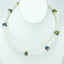 Maasai White with Multi Color Bead Necklace