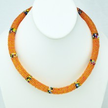 Maasai Iridescent Orange with Multi Color Bead Necklace