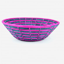 Uganda Handmade Banana Leaf/ Raffia Bright Pink and Green Vertigo Basket