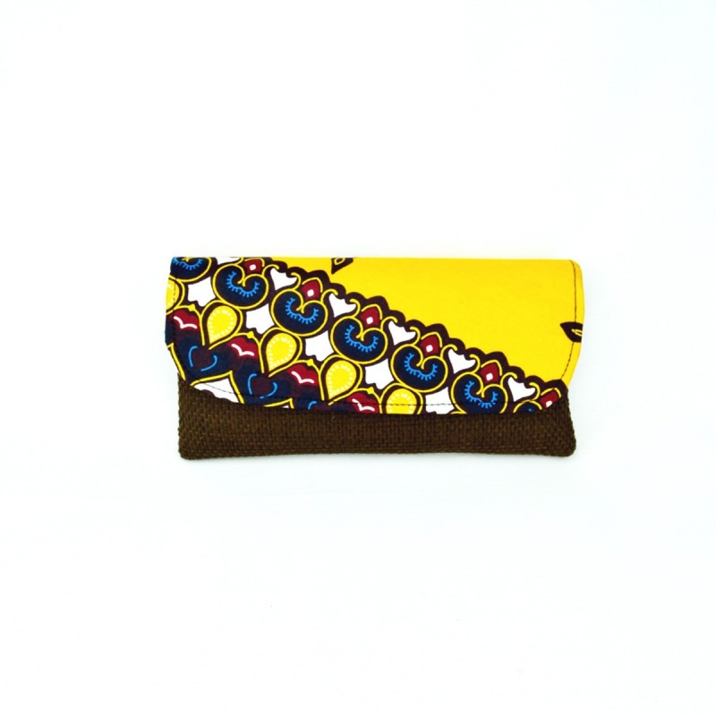 Large Dark Brown Jute Kitenge Fabric Clutch