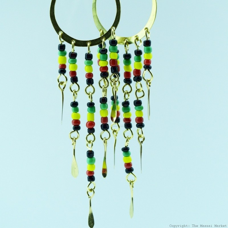 Brass Maasai Beads Rasta Earrings 124-26