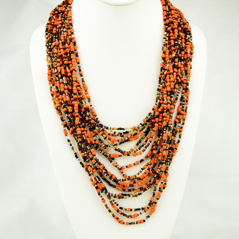 Orange Multi Color Strand Maasai Bead Necklace