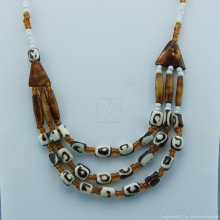 Batik Bone Trade Bead 3 Strand Necklace