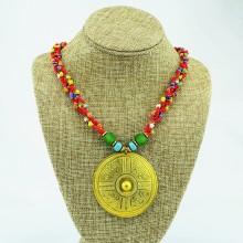 Multi Color Braided Maasai Brass Pendant Necklace