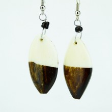 Handmade African Two Tone Batik Bone Almond Shaped Earrings Close