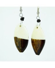 Handmade African Two Tone Batik Bone Almond Shaped Earrings Close
