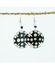 African Handmade Round Polka Dot Notched Batik Bone Earrings Display
