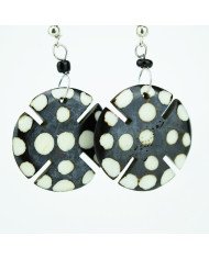 African Handmade Round Polka Dot Notched Batik Bone Earrings Close