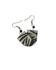 Handmade African Cow Bone Maasai Shield Zebra Print Earrings Close