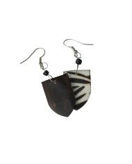 Handmade African Cow Bone Maasai Shield Zebra Print Earrings Back