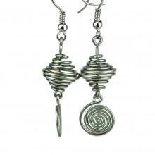 Silver Wire Maasai Bead Spiral Earrings