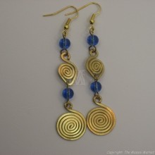 Brass Wire Color Bead Swirl Earrings Blue