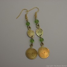 Brass Wire Color Bead Swirl Earrings Green