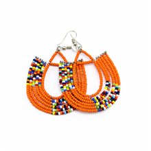 Maasai Glass Beads Orange Multi Color African Earrings