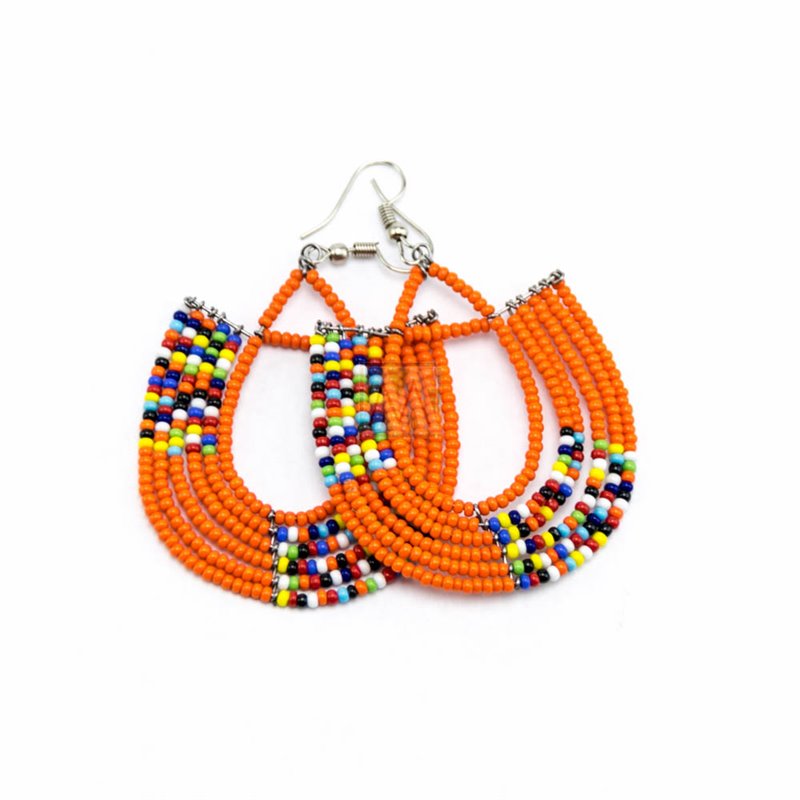 Maasai Glass Beads Orange Multi Color African Earrings