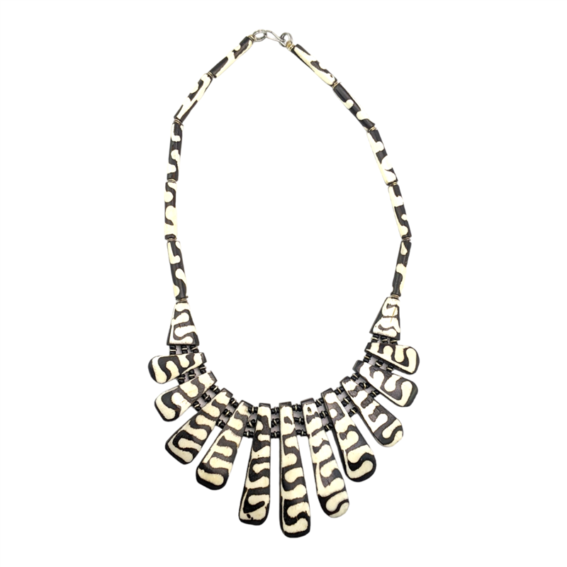 Mudcloth Print Batik Cow Bone Bib Necklace