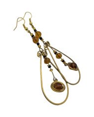 African Handmade Amber Glass Bead Brass Wire Teardrop Earrings Angle