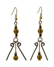 African Handmade Amber Glass Bead Brass Wire Teardrop Earrings Top