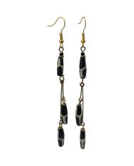 Handmade African Brass Rod Batik Bone Dangle Earrings