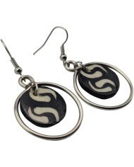 African Handmade Silver Wire Hoop Batik Bone Dangle Earrings Angle