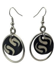 African Handmade Silver Wire Hoop Batik Bone Dangle Earrings