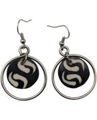 African Handmade Silver Wire Hoop Batik Bone Dangle Earrings Flat