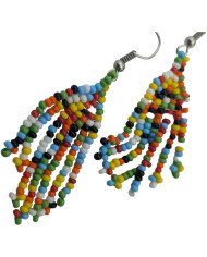 Handmade African Multicolor Maasai Bead Tassel Earrings Close