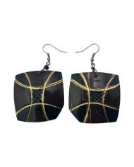African Handmade Square Geometric Coconut Shell Earrings