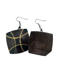 African Handmade Square Geometric Coconut Shell Earrings Back