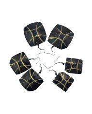 African Handmade Square Geometric Coconut Shell Earrings Unique