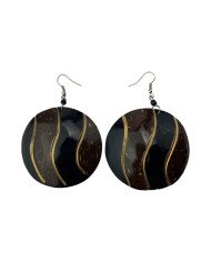 Handmade African Round Brown Black Coconut Shell Earrings