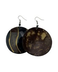 Handmade African Round Brown Black Coconut Shell Earrings Back