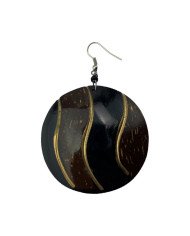 Handmade African Round Brown Black Coconut Shell Earring