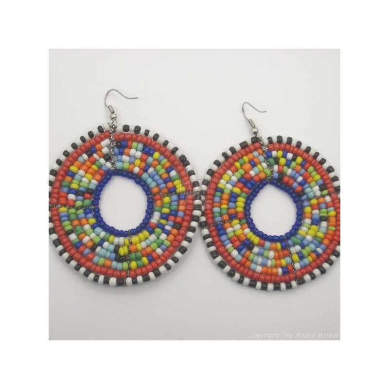 Large Round Multi Color Maasai Earrings