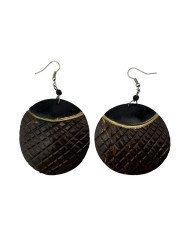 African Handmade Coconut Shell Round Earrings