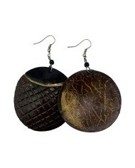 African Handmade Coconut Shell Round Earrings Back