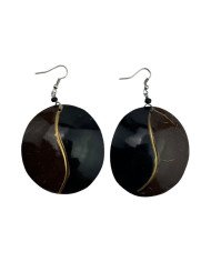 African Handmade Round Two Tone Coconut Shell Earrings
